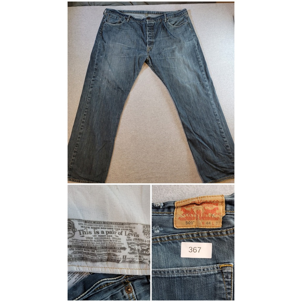 Levis 501 Original Fit Jeans Mens 44x32 Medium Wash Blue Denim Button Fly